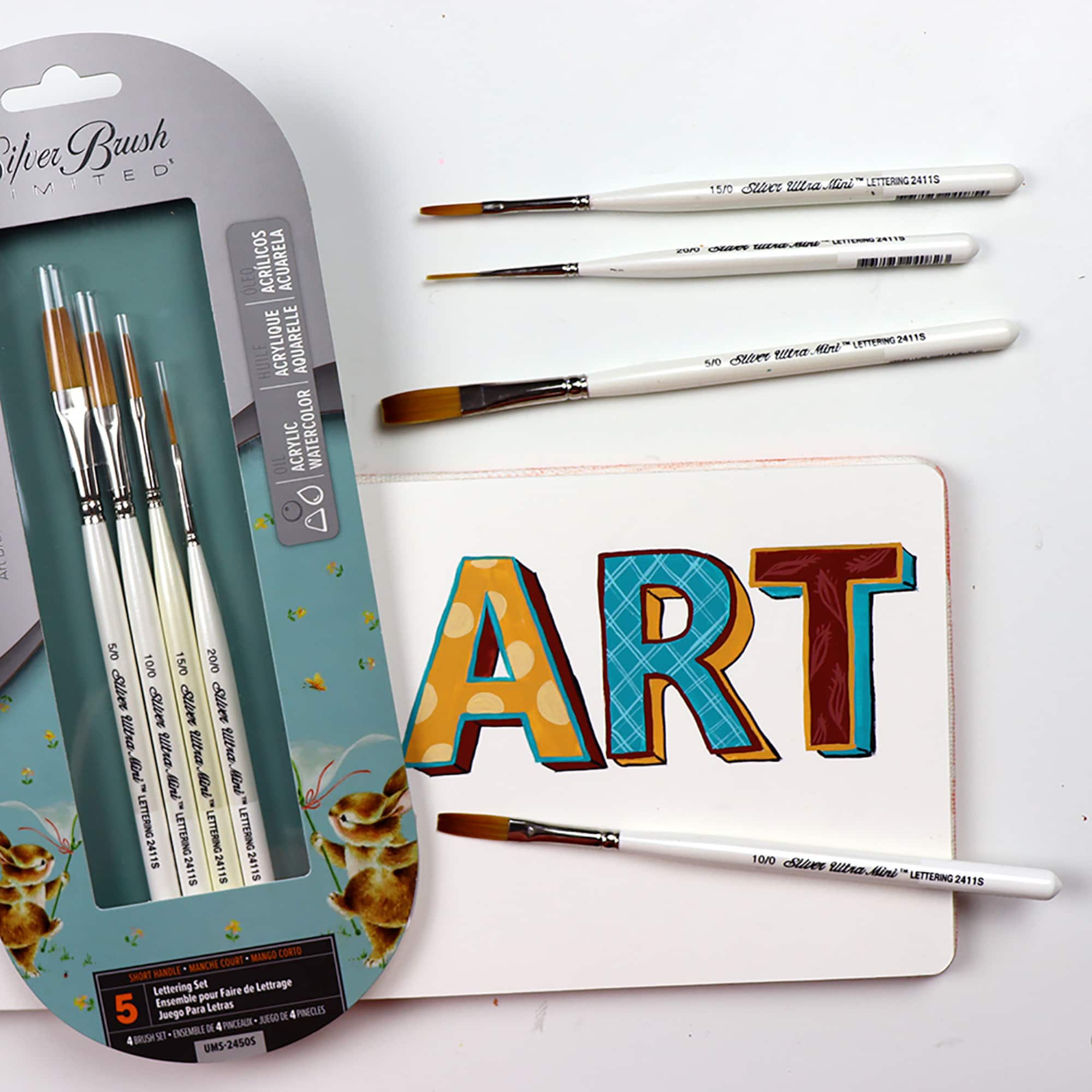 Silver Brush Limited Ultra Mini® White handles Lettering Brushes, 4ct